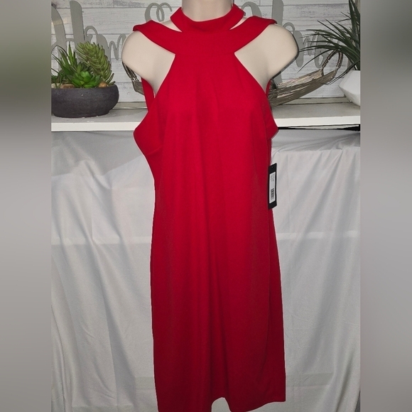 Bebe Women's Halter Scuba Crepe Bodycon Dress, Red Size 4 Or 12 - Pick One - Picture 4 of 11